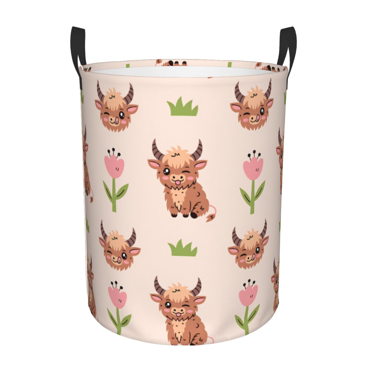 Baby Nursery Laundry Basket - かわいいハイランドカウ柄の折りたたみ式ランドリーバスケット、ベビー用おもちゃ収納オーガナイザー、収納ボックス