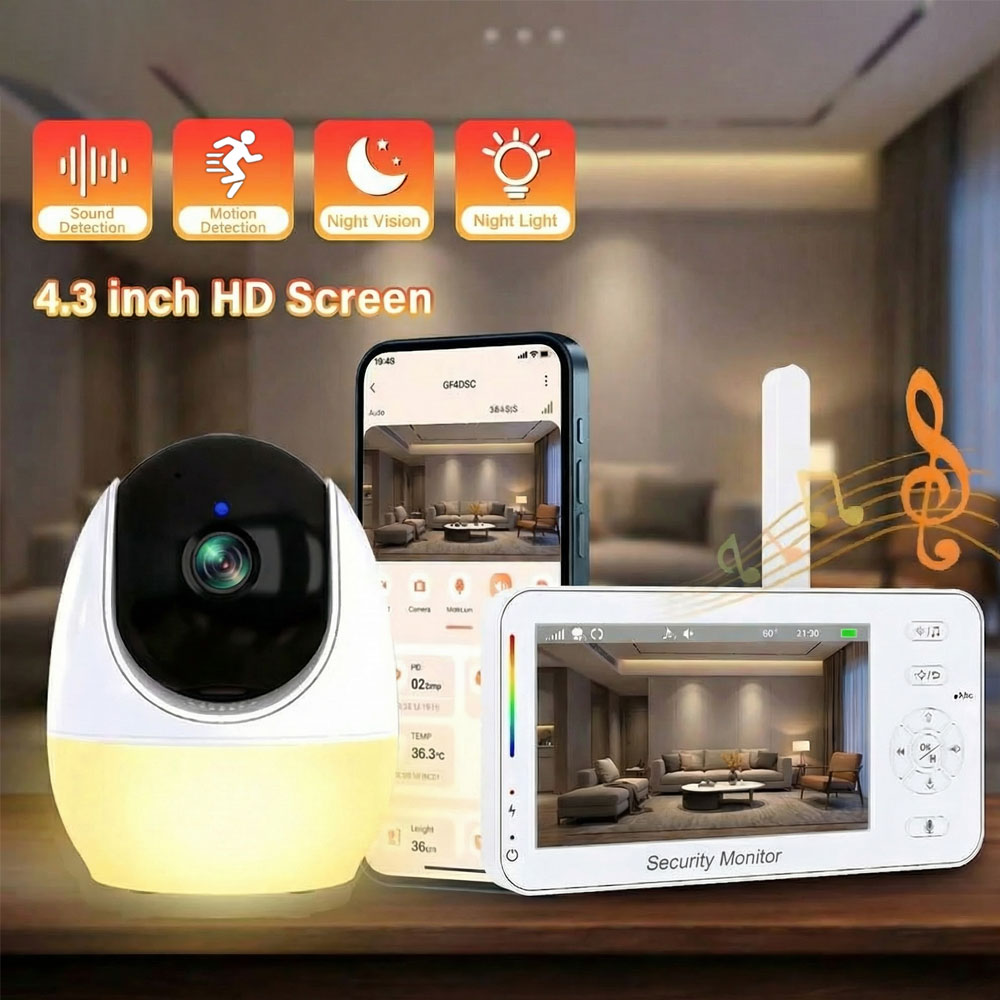 Baby Nursery Temperature - 4.3インチビデオベビーモニター（カメラ付き）、PTZ、ナイトビジョン、双方向音声、動体検知、音声検知、保育園用ナイトライト