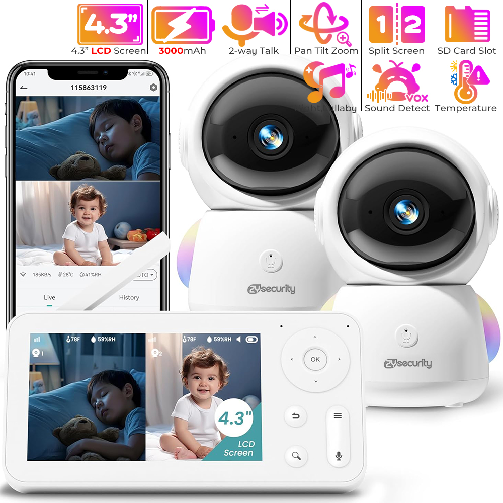 Baby Nursery Temperature - 2K ベビーモニター 2 カメラとオーディオ付きベビーフォン WiFi スマートフォン