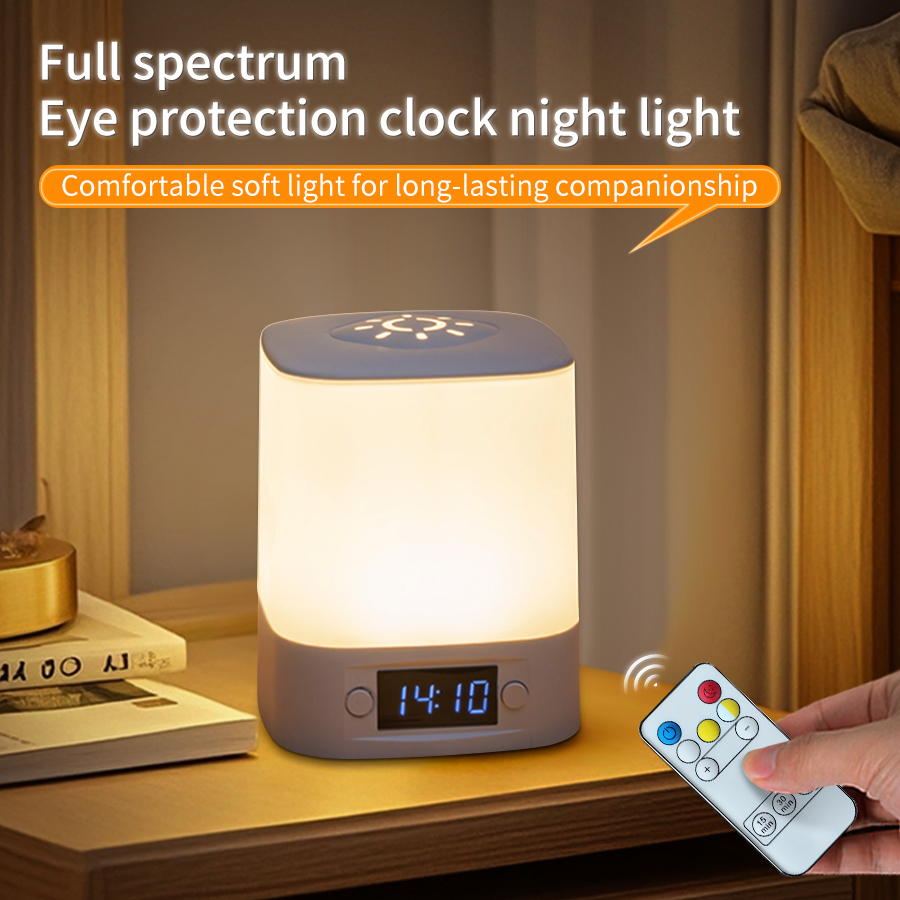 Baby Nursery Equipment - ポータブル LED ナイトライト 時計時間表示付き 充電式リモコン 寝室