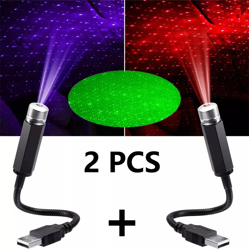 Night Light Projector Stars - ミニカー LED スターナイトライトプロジェクター USB 省電力銀河雰囲気星空屋根装飾車両用