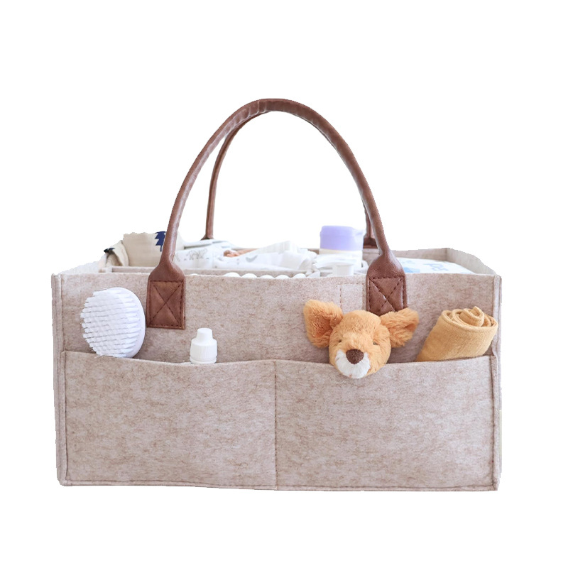 Baby Nursery Shelves - ベビーフェルト収納バスケット、幼児用おむつバッグ、ハンドル付きキャディー、おむつ替えキッズ収納キャリア、大きなポケット付き