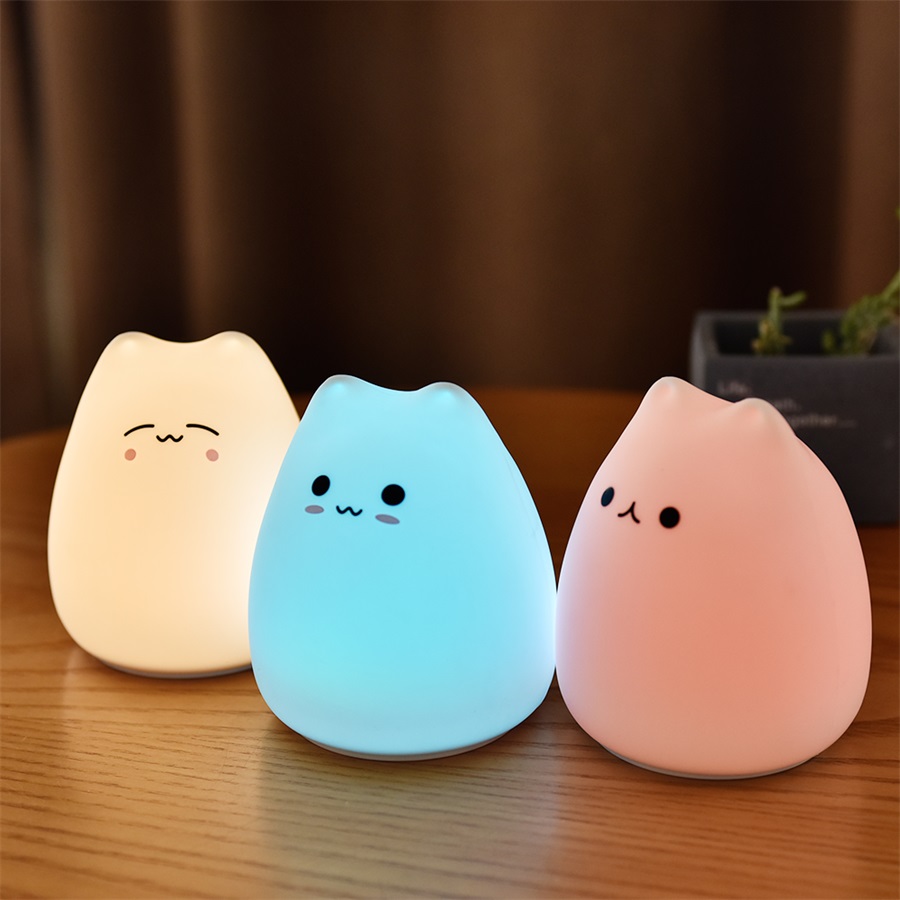 Baby Nursery Egg Light - かわいい猫ナイトライトベビーキッズ漫画 7 色シリコーン睡眠ランプタッチセンサーテーブルランプ家の寝室の装飾