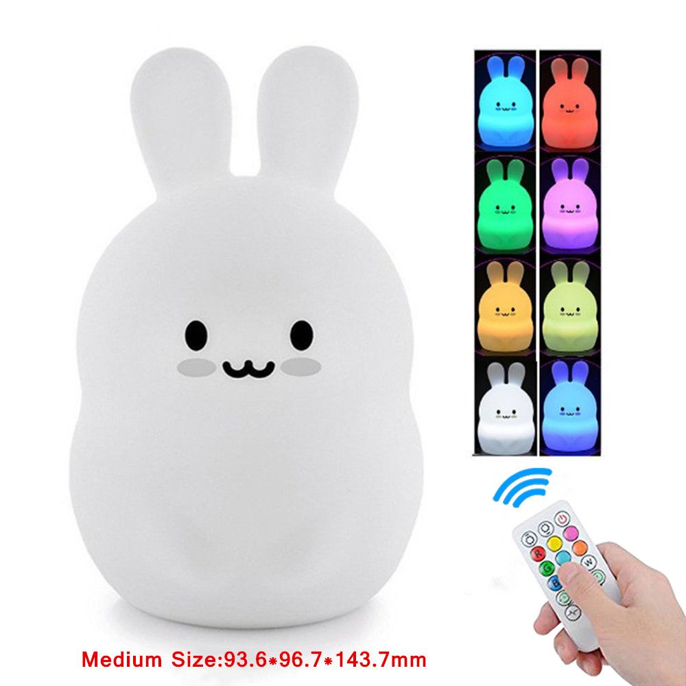 Baby Nursery Egg Light - タッチセンサーウサギナイトライトリモコン9色LED調光可能タイミング充電式シリコーン動物ランプ子供用ベビーギフト