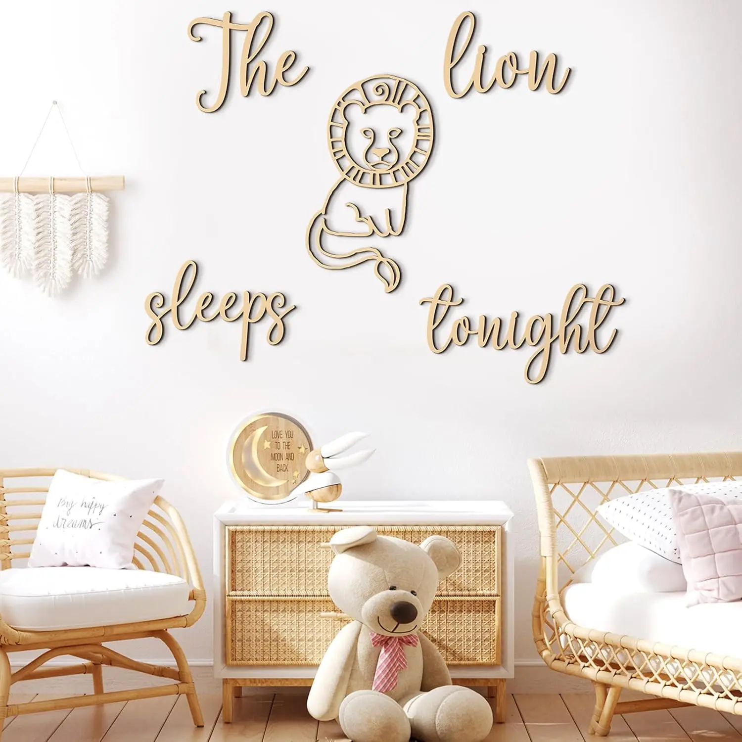 Baby Nursery Jungle Theme - ライオンが今夜眠る 木製壁飾り - ジャングル動物の子供部屋セット、キッズルームのサファリテーマ、ベビーシャワーギフト