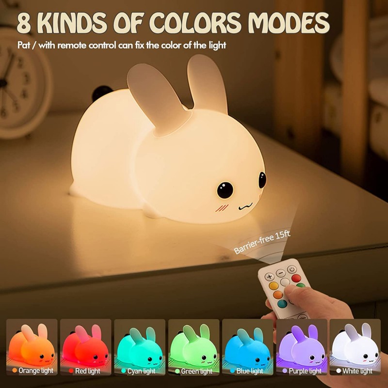 Baby Nursery Egg Light - LED ウサギナイトライトリモコン調光可能な RGB 充電式シリコーンバニーランプ子供のための赤ちゃんのおもちゃギフトタッチセンサー