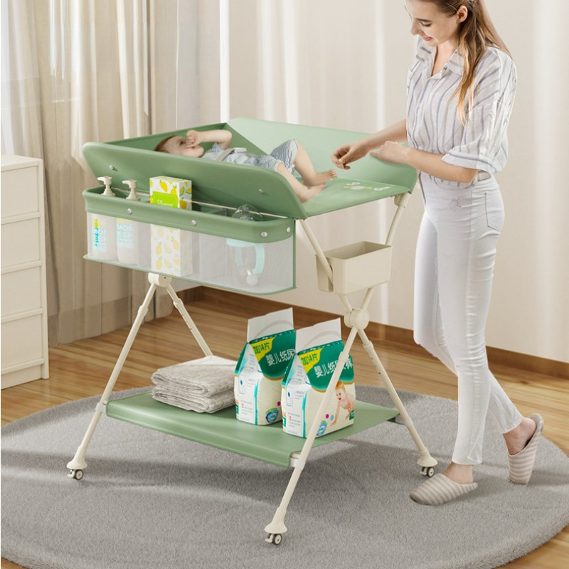 Baby Nursery Furniture - ポータブルベビーおむつ交換台（キャスター付き）、折りたたみ式おむつ交換台、防水・高さ調節可能なおむつ交換台（大容量収納付き）