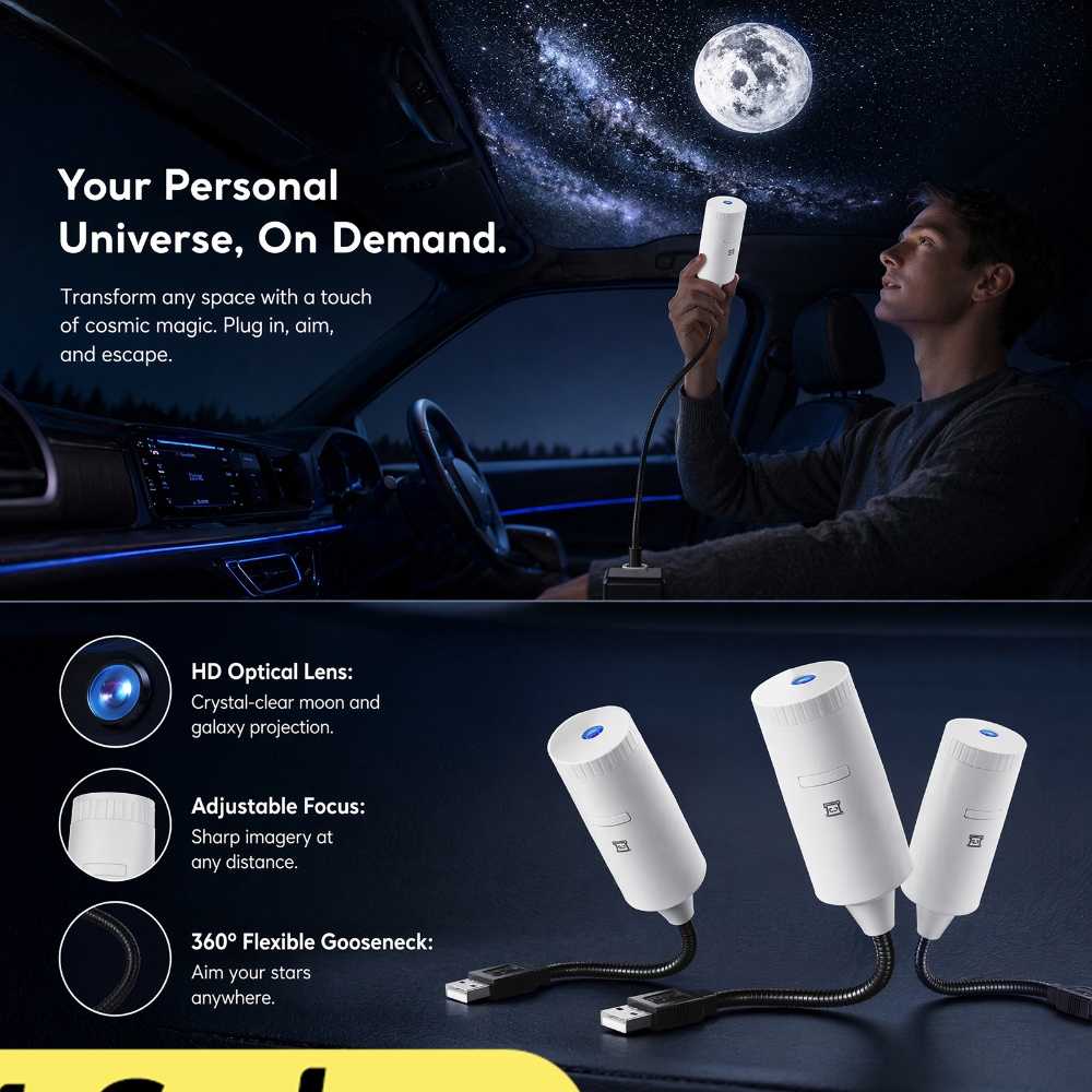 Night Light Projector Stars - ミニギャラクシースタープロジェクター 2in1 ナイトライト ホーム背景雰囲気ライト 寝室 車内装飾