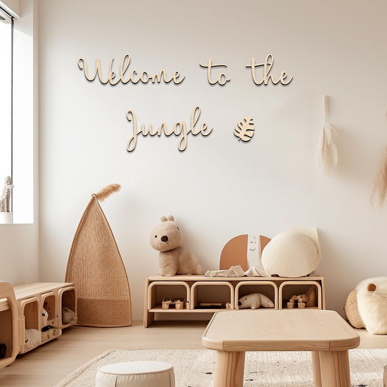 Baby Nursery Jungle Theme - ジャングルへようこそ 木製サイン - 子供部屋の装飾、森の保育園の壁飾り、ジャングル動物のテーマ、ベビーシャワーギフト、家の装飾
