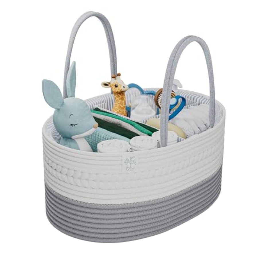 Baby Nursery Nurse - ベビー用おむつ収納オーガナイザー、ハンドル付き蓋付きナーサリーバスケット、おむつ替え台付き授乳バッグ、新生児用オーガナイザーカート