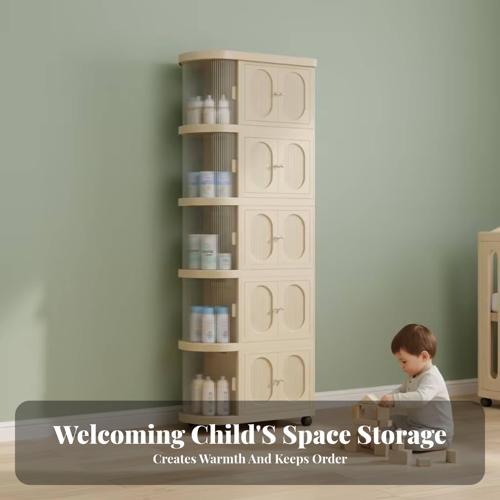 5段ベビーキャビネット ウォームベージュ ローリングベビーキ - Baby Nursery Shelves のレビューと価格