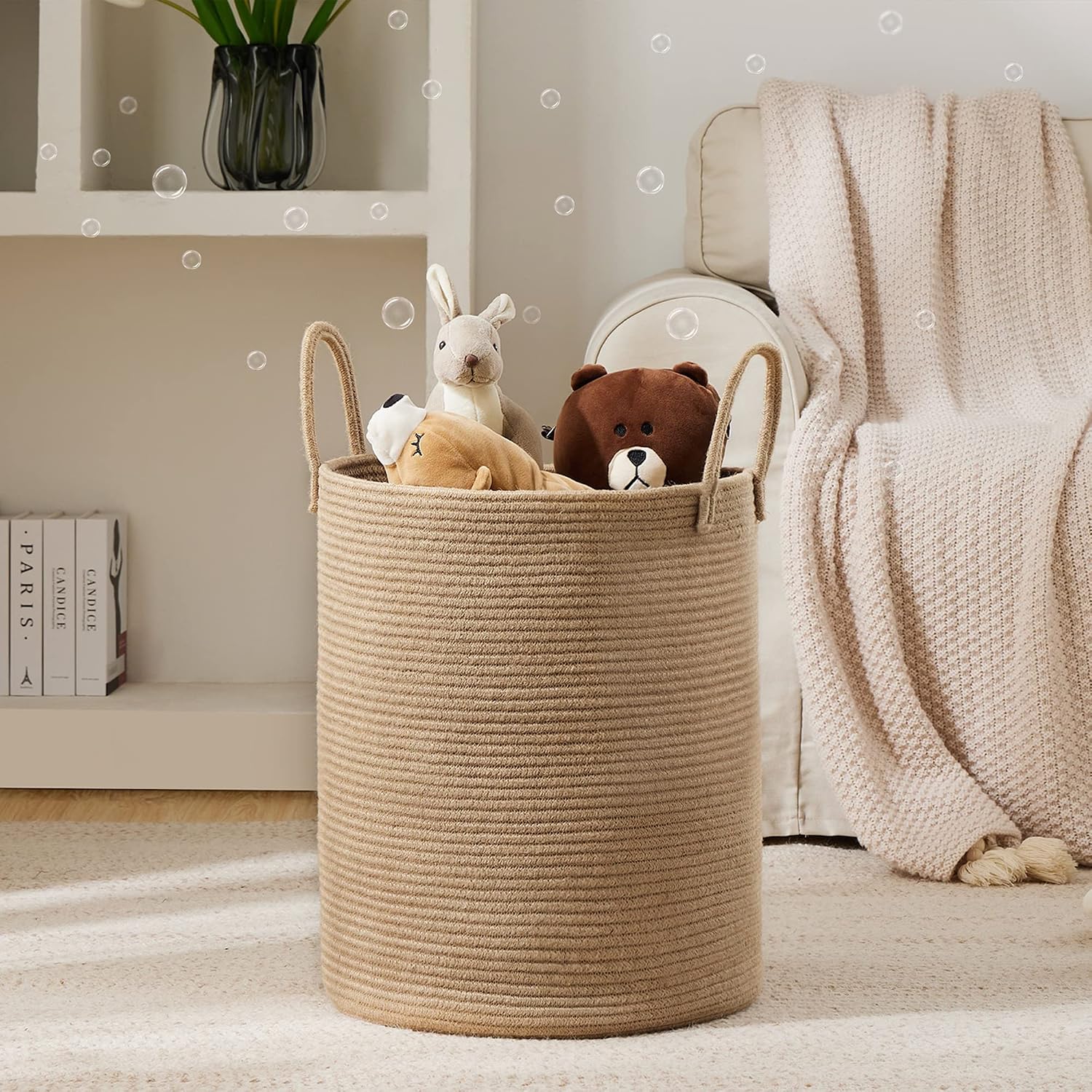 ロープ製ランドリーバスケット、58L背高ランドリーバスケット - Baby Nursery Laundry Basket のレビューと価格