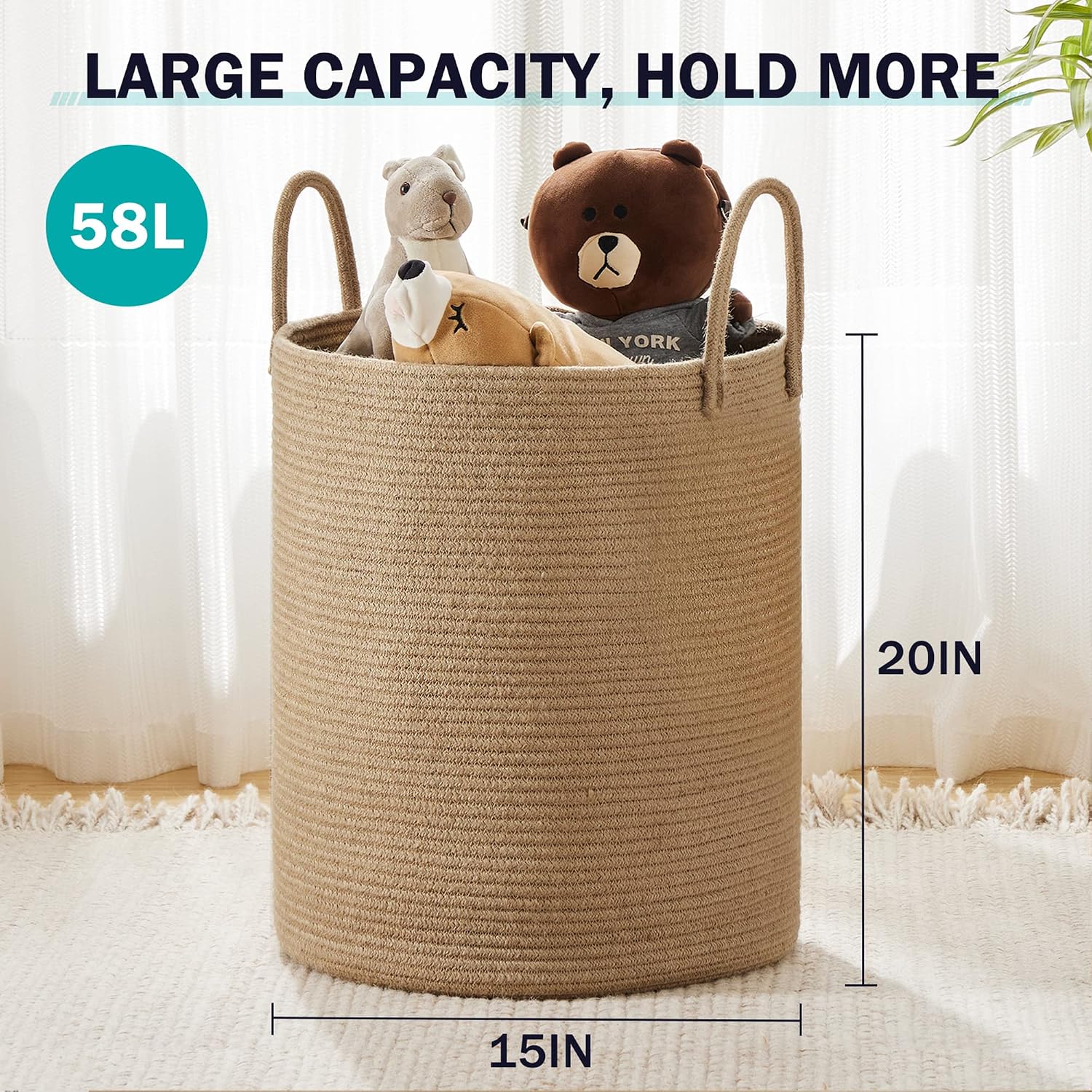 ロープ製ランドリーバスケット、58L背高ランドリーバスケット - Baby Nursery Laundry Basket のレビューと価格