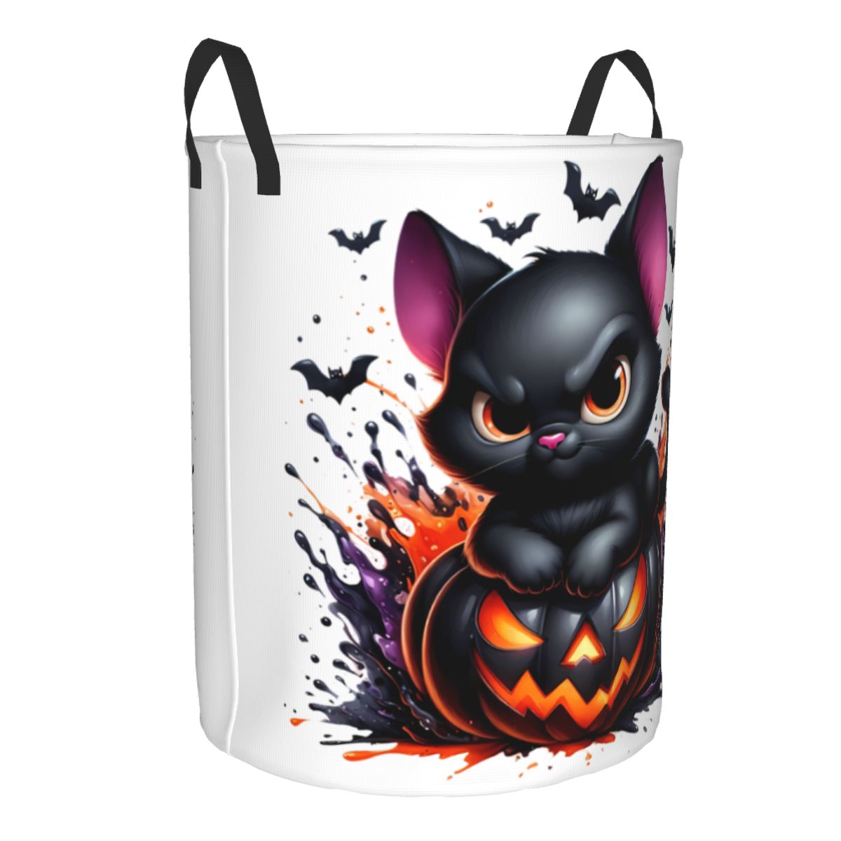 ハロウィン黒猫とカボチャ柄ランドリーバスケット、折りたたみ式 - Baby Nursery Laundry Basket のレビューと価格