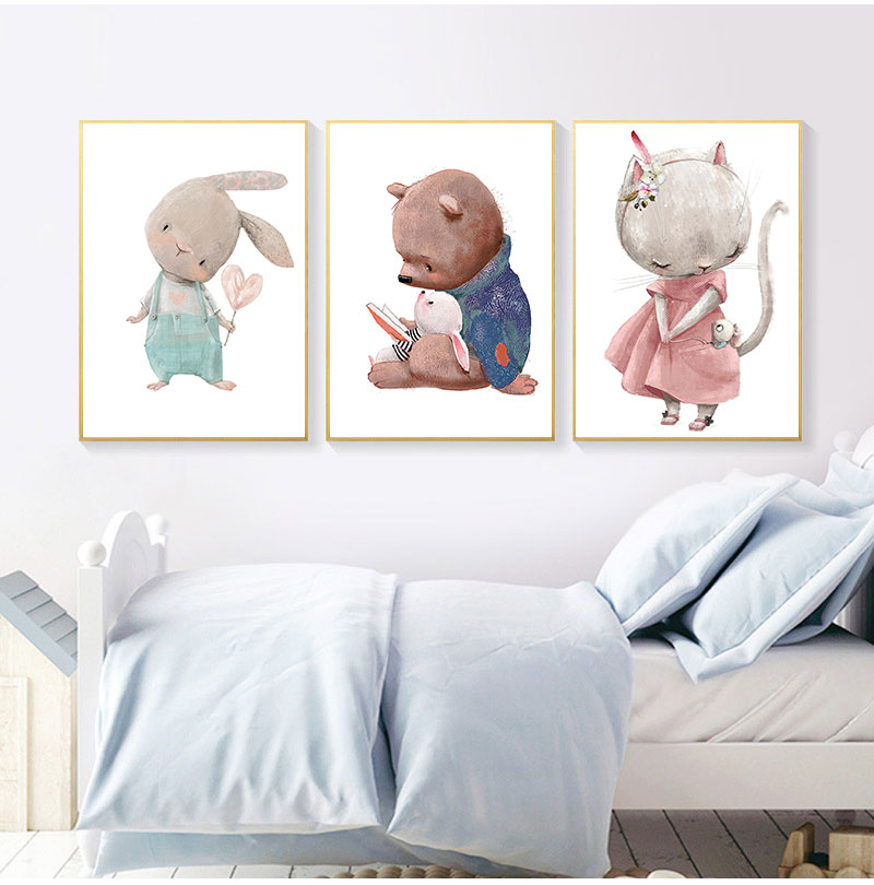 1PC フレームレス装飾アートプリント、クマウサギアートキャ - Baby Nursery Art のレビューと価格
