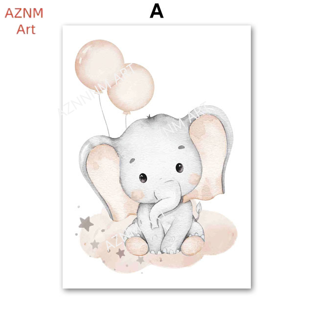 象バルーン虹月星雲スイングベビーキッズポスター壁アート保育園 - Baby Nursery Wall Art のレビューと価格