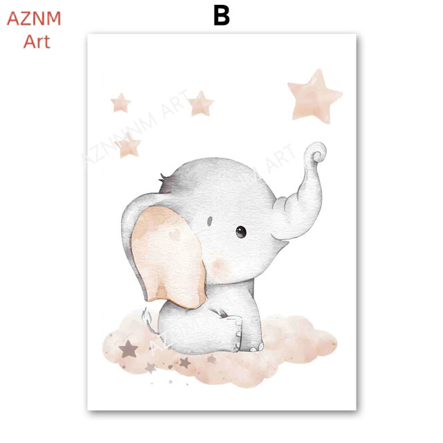 象バルーン虹月星雲スイングベビーキッズポスター壁アート保育園 - Baby Nursery Wall Art のレビューと価格