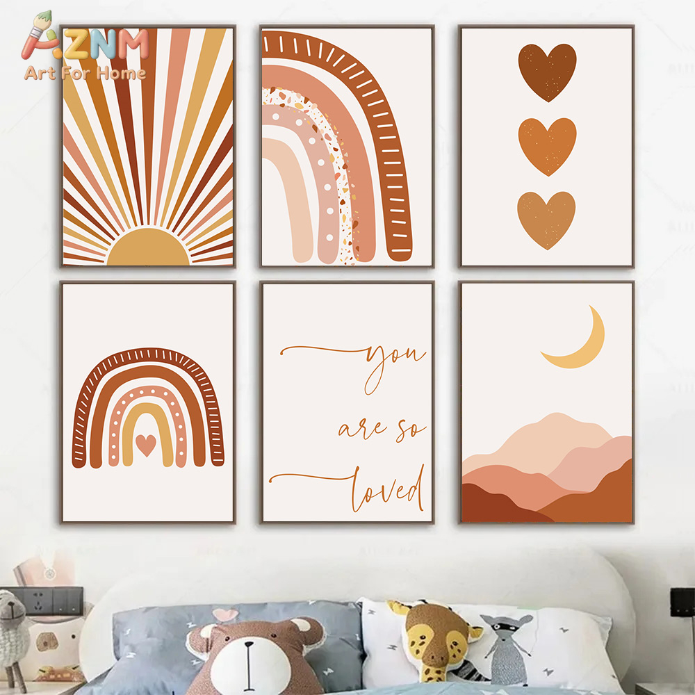 AZNM ボヘミアン サンムーン レインボー キャンバス ウ - Baby Nursery Wall Art のレビューと価格