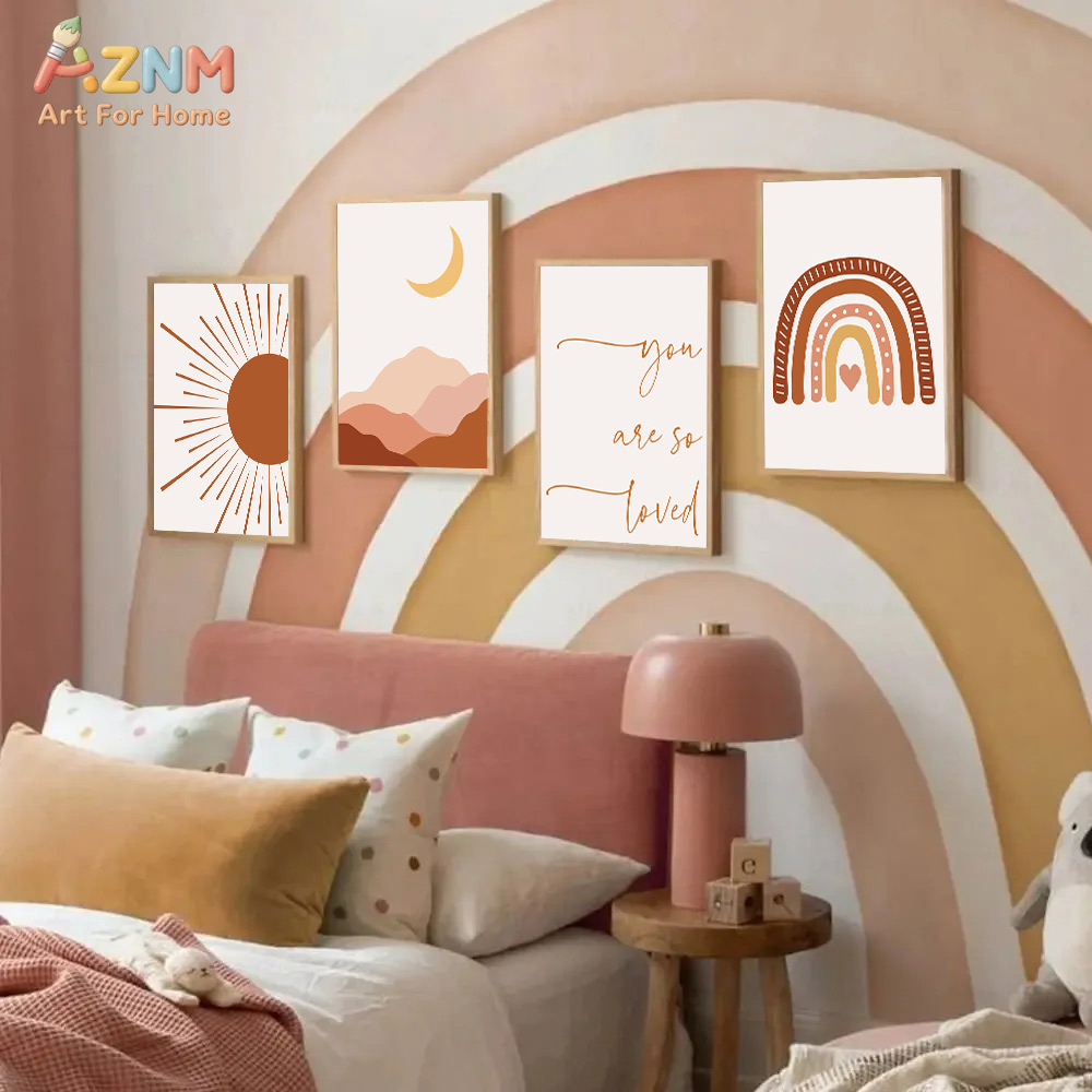 AZNM ボヘミアン サンムーン レインボー キャンバス ウ - Baby Nursery Wall Art のレビューと価格