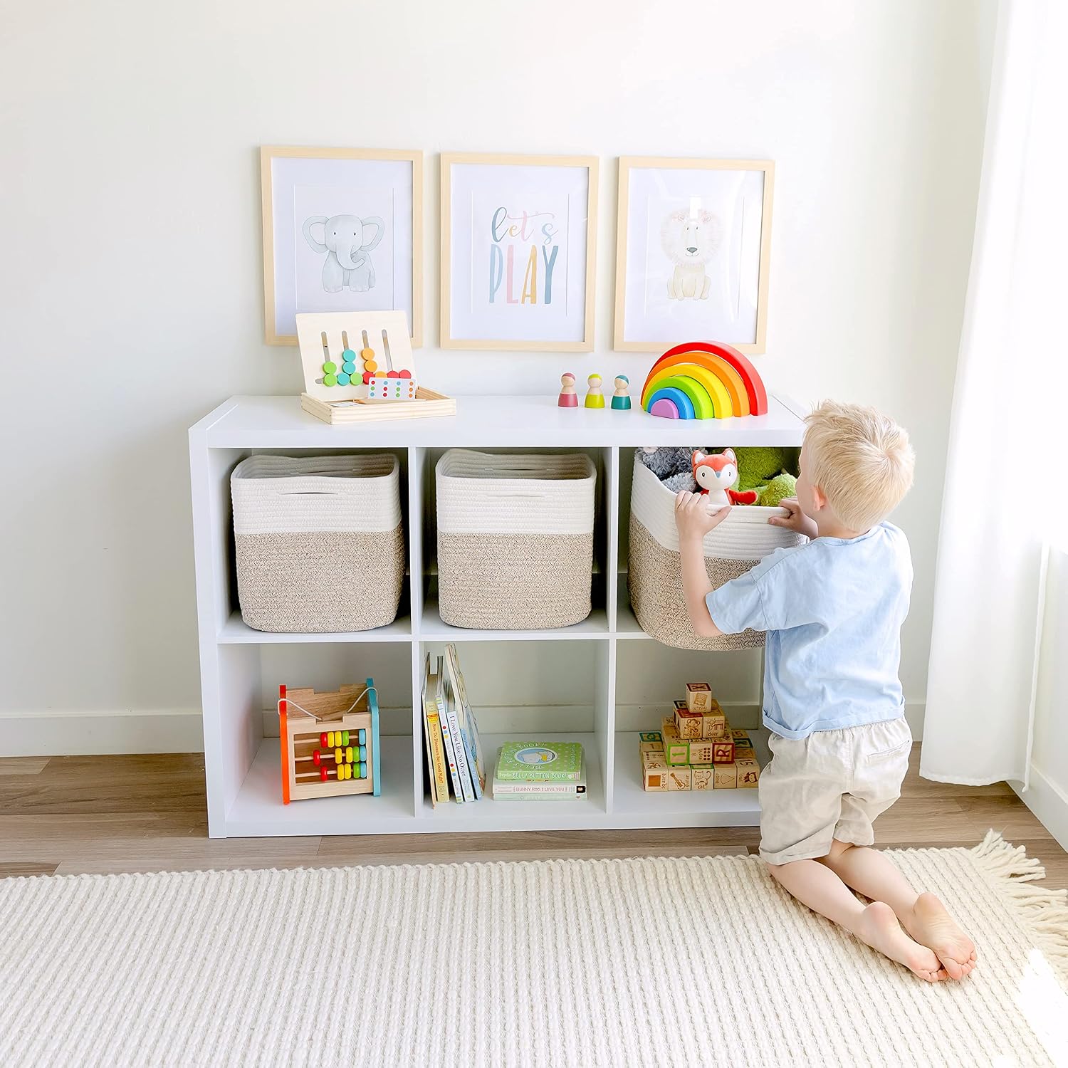 収納キューブ 11インチ コットンロープ編みバスケット 整理 - Baby Nursery Shelves のレビューと価格