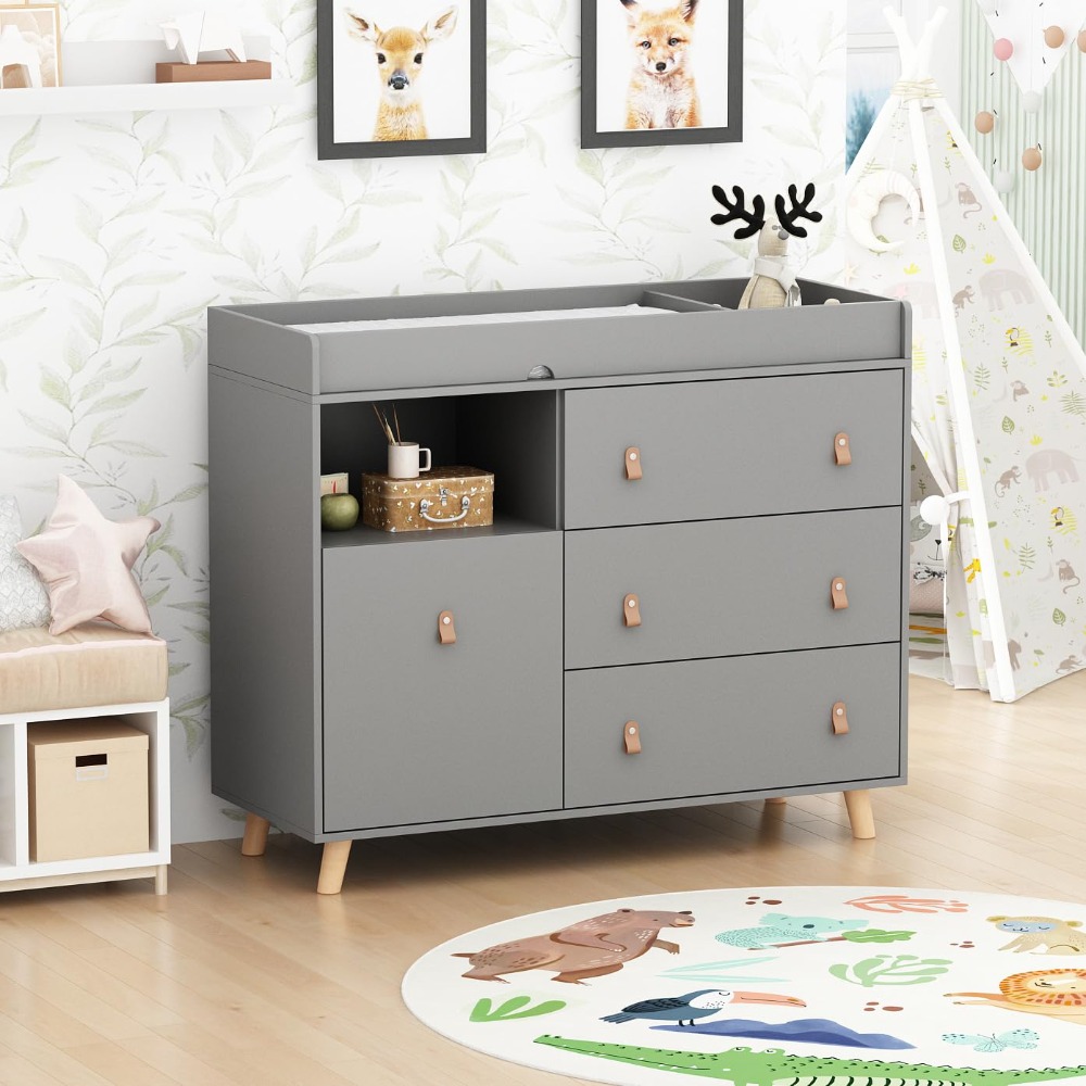 ベビードレッサー兼おむつ交換台、2in1ナーサリーチェスト、 - Baby Nursery Laundry Basket のレビューと価格