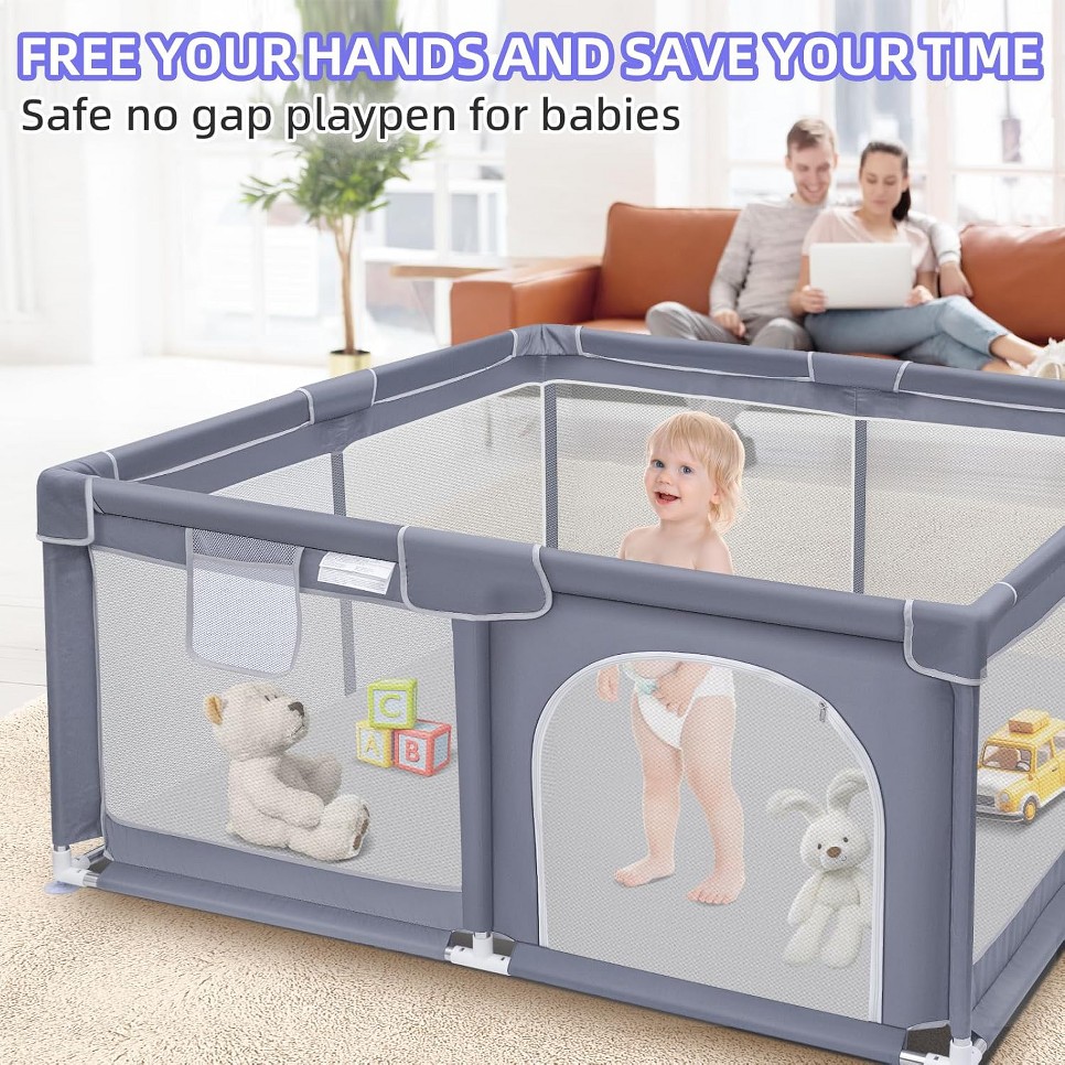 ベビーサークル、屋内外兼用特大プレイヤード、360度 °   - Baby Nursery Crib のレビューと価格