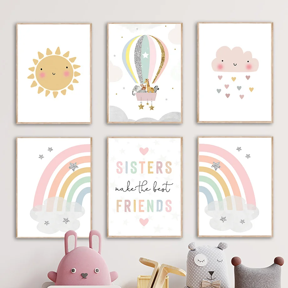 キリン象熱気球太陽虹保育園北欧ポスターやプリント壁アートキャ - Baby Nursery Wall Art のレビューと価格