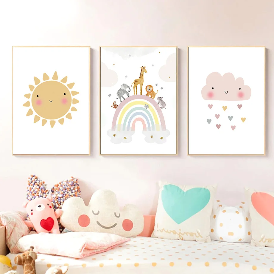 キリン象熱気球太陽虹保育園北欧ポスターやプリント壁アートキャ - Baby Nursery Wall Art のレビューと価格