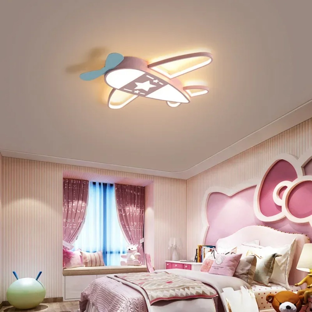 現代の飛行機型LEDシーリングライト、子供用漫画風クリエイテ - Baby Nursery Light Fixture のレビューと価格