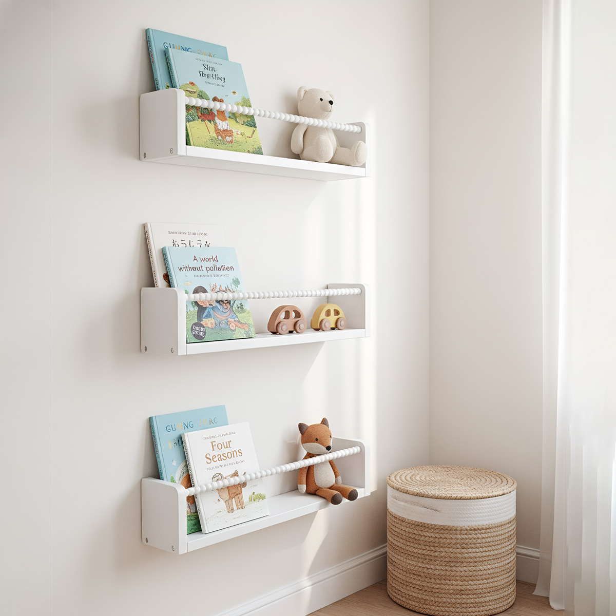 保育園用本棚、15.7インチ木製壁掛け本棚3個セット、ベビー - Baby Nursery Shelves のレビューと価格