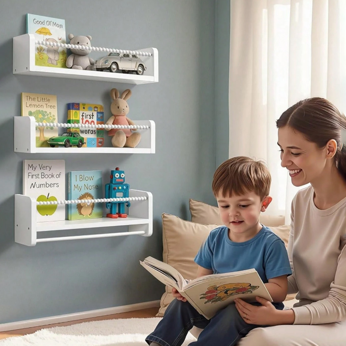保育園用本棚、15.7インチ木製壁掛け本棚3個セット、ベビー - Baby Nursery Shelves のレビューと価格