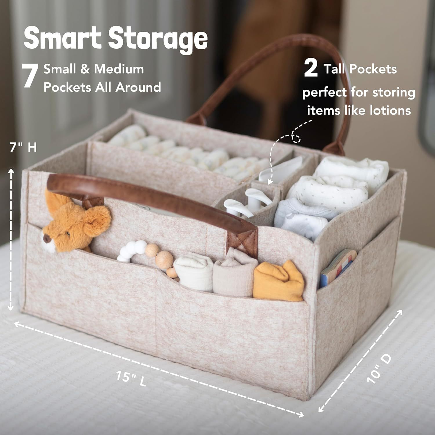 ベビーフェルト収納バスケット、幼児用おむつバッグ、ハンドル付 - Baby Nursery Shelves のレビューと価格