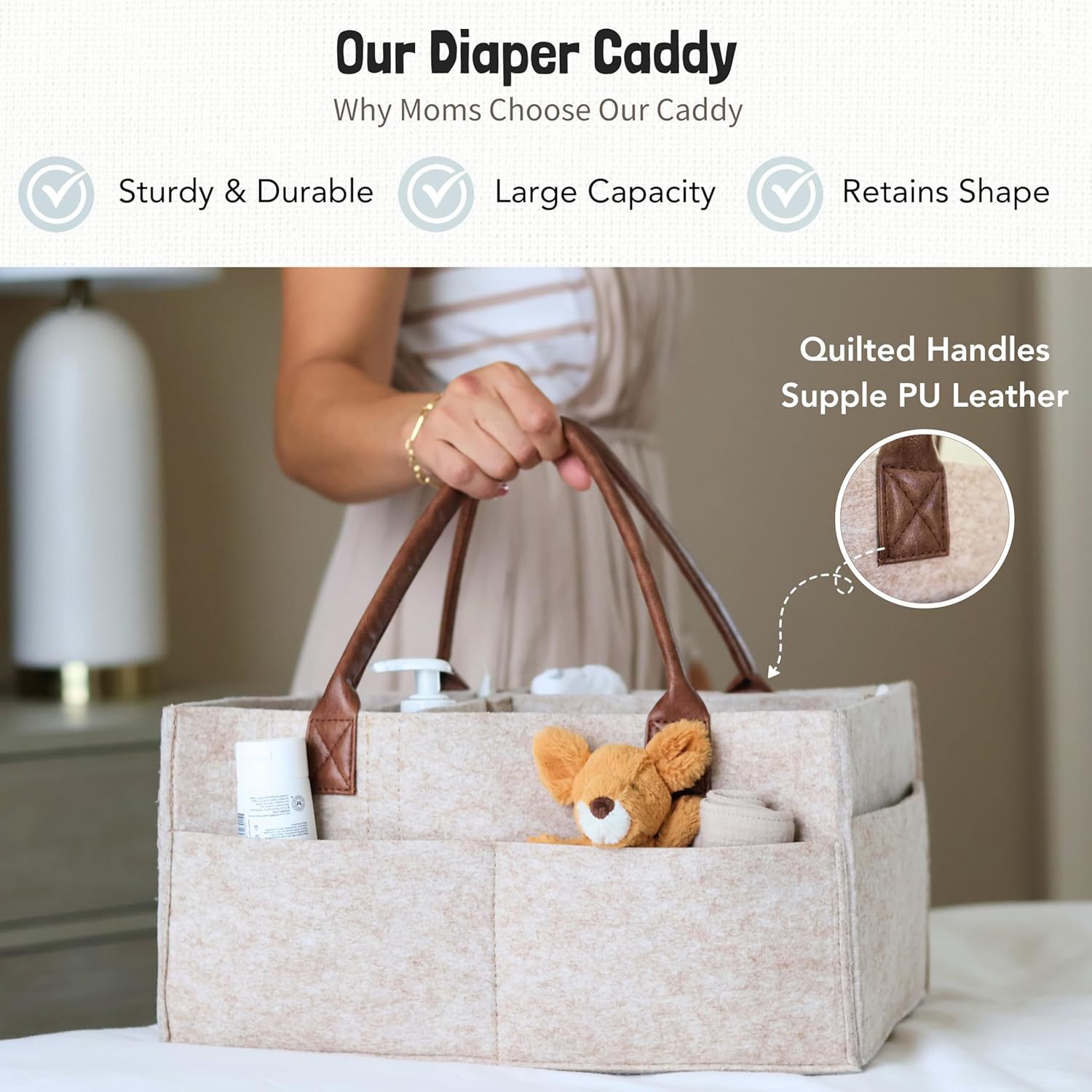 ベビーフェルト収納バスケット、幼児用おむつバッグ、ハンドル付 - Baby Nursery Shelves のレビューと価格