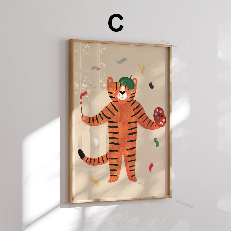 面白い漫画の動物の保育園用ウォールアートキャンバス絵画、クマ - Baby Nursery Art のレビューと価格