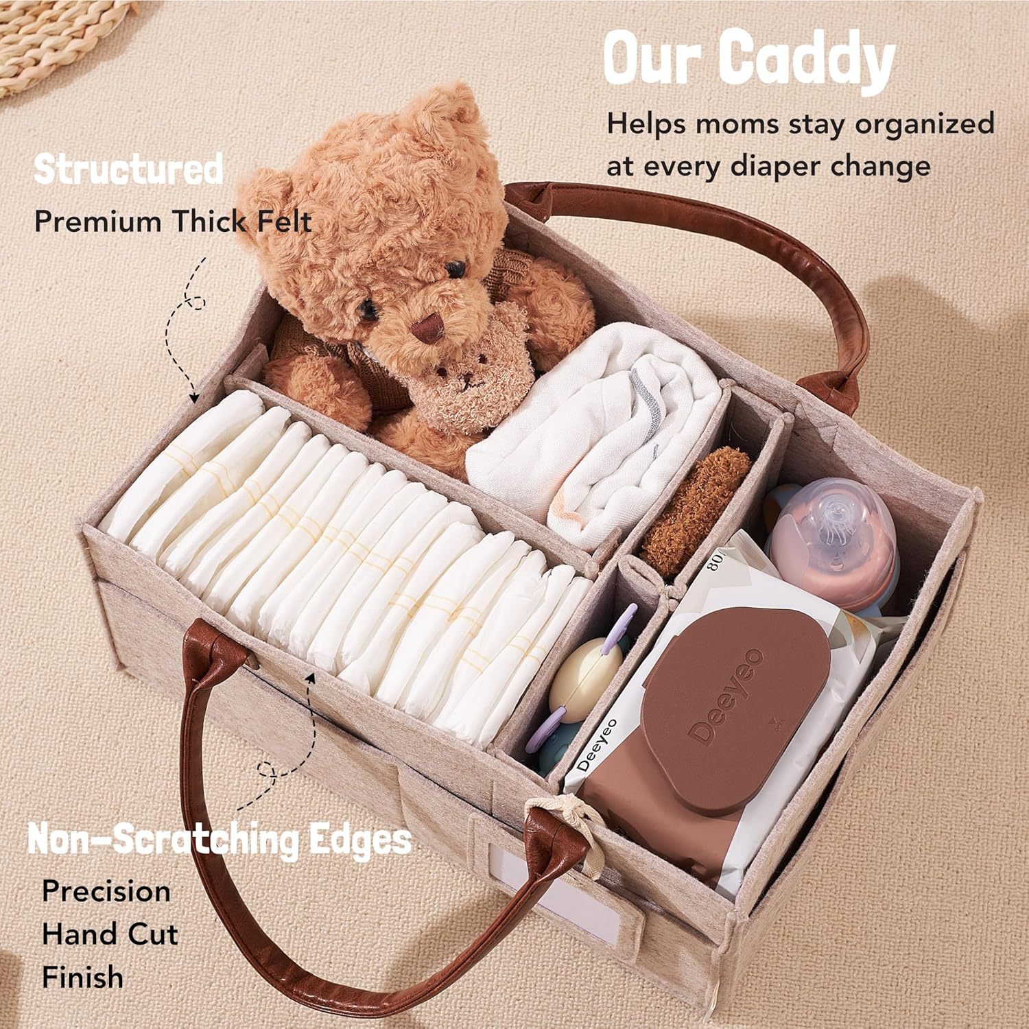 ベビーフェルト収納バスケット、幼児用おむつバッグ、ハンドル付 - Baby Nursery Shelves のレビューと価格