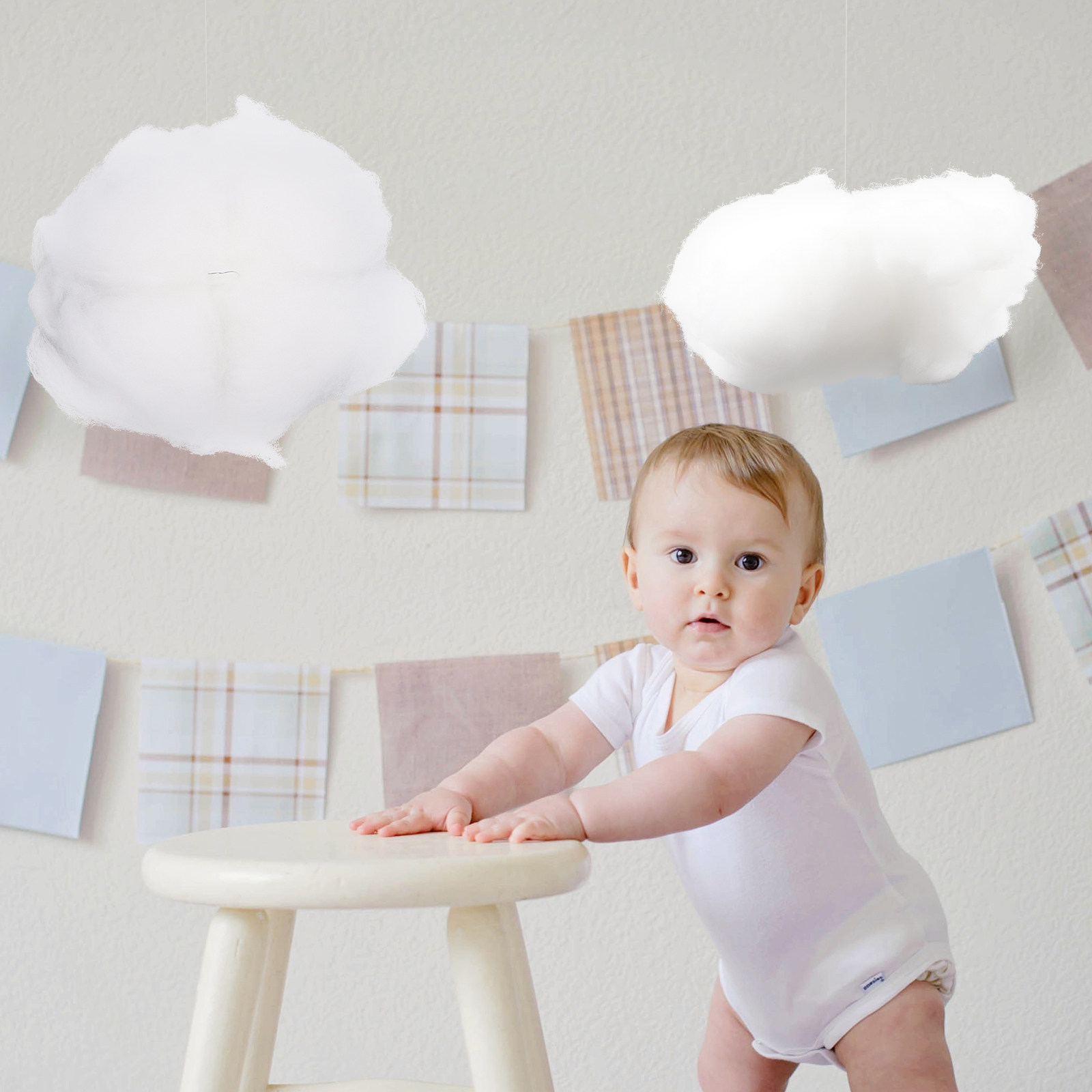 4個入りリアルな綿雲の吊り下げ飾り、保育園の装飾、ベビーシャ - Baby Nursery Light Fixture のレビューと価格