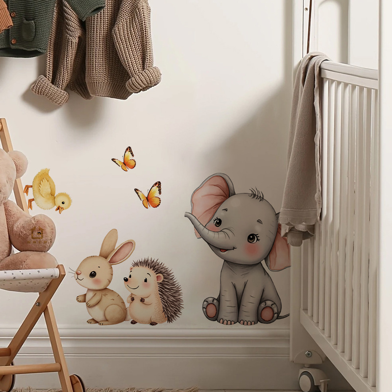漫画の動物の壁ステッカー - 象バニーハリネズミ保育園デカー - Baby Nursery Wall Art のレビューと価格