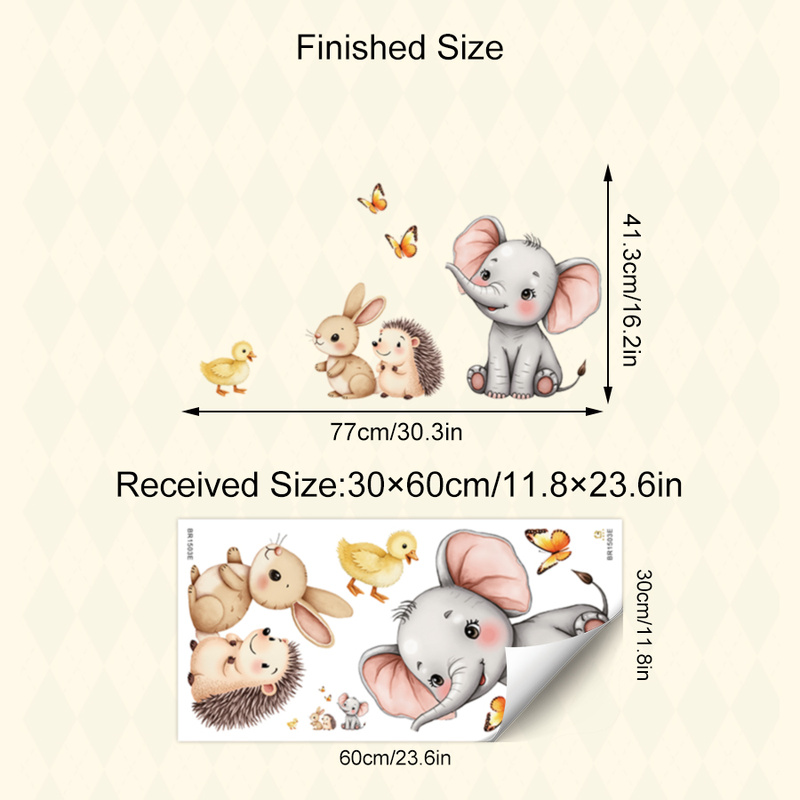 漫画の動物の壁ステッカー - 象バニーハリネズミ保育園デカー - Baby Nursery Wall Art のレビューと価格