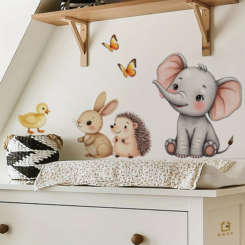 漫画の動物の壁ステッカー - 象バニーハリネズミ保育園デカー - Baby Nursery Wall Art のレビューと価格
