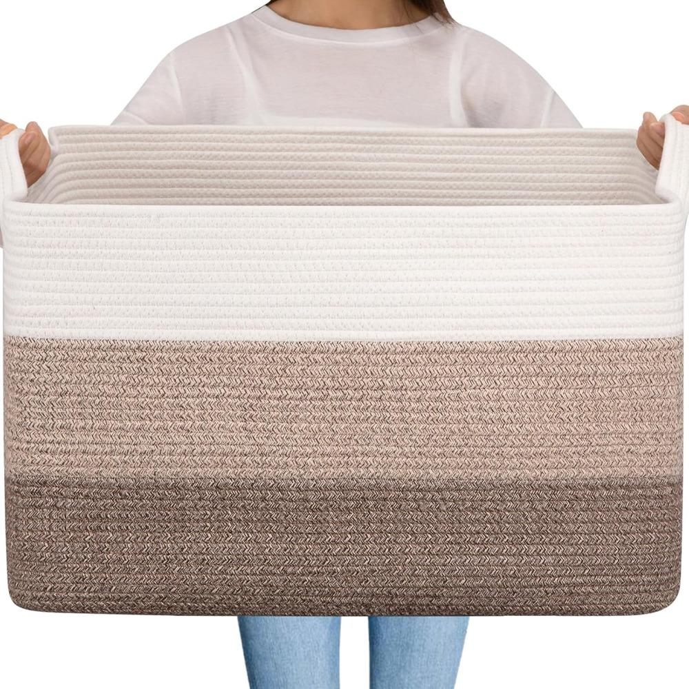 特大65L織り収納バスケット、コットンロープブランケットバス - Baby Nursery Laundry Basket のレビューと価格
