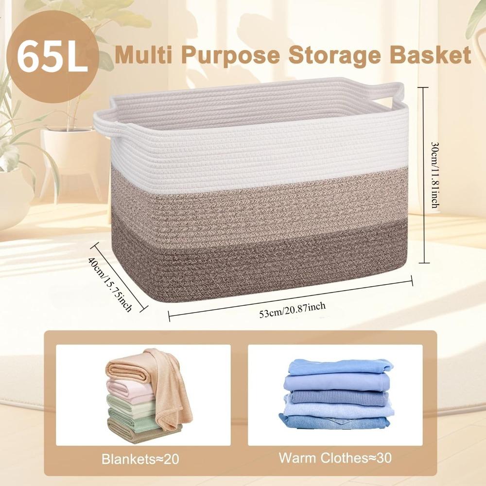 特大65L織り収納バスケット、コットンロープブランケットバス - Baby Nursery Laundry Basket のレビューと価格