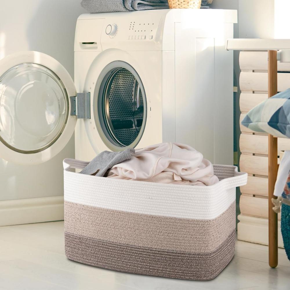 特大65L織り収納バスケット、コットンロープブランケットバス - Baby Nursery Laundry Basket のレビューと価格