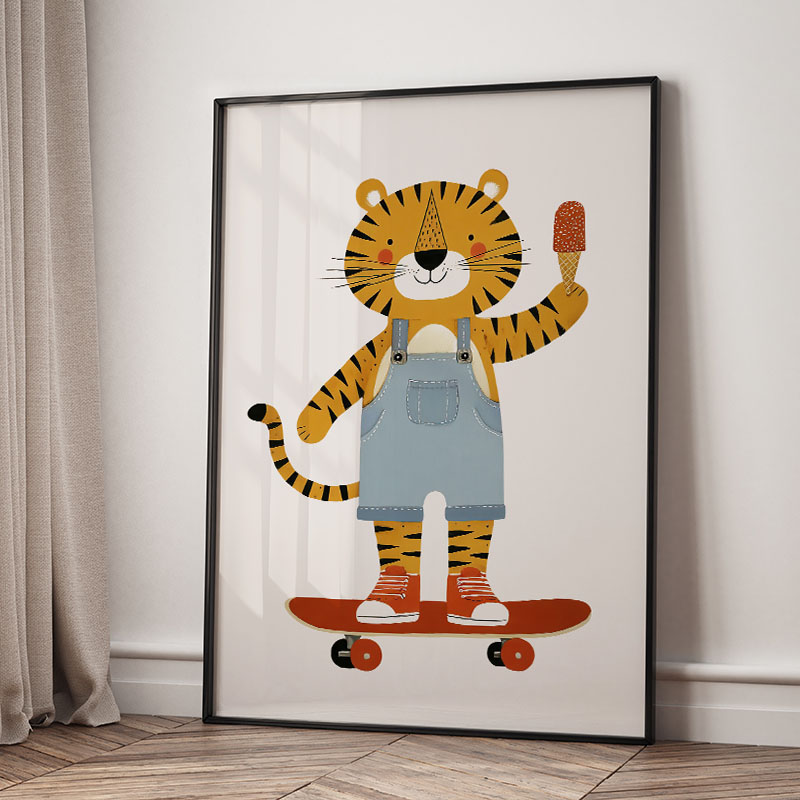 面白い漫画の動物車風船保育園ウォールアートキャンバス絵画ライ - Baby Nursery Wall Art のレビューと価格