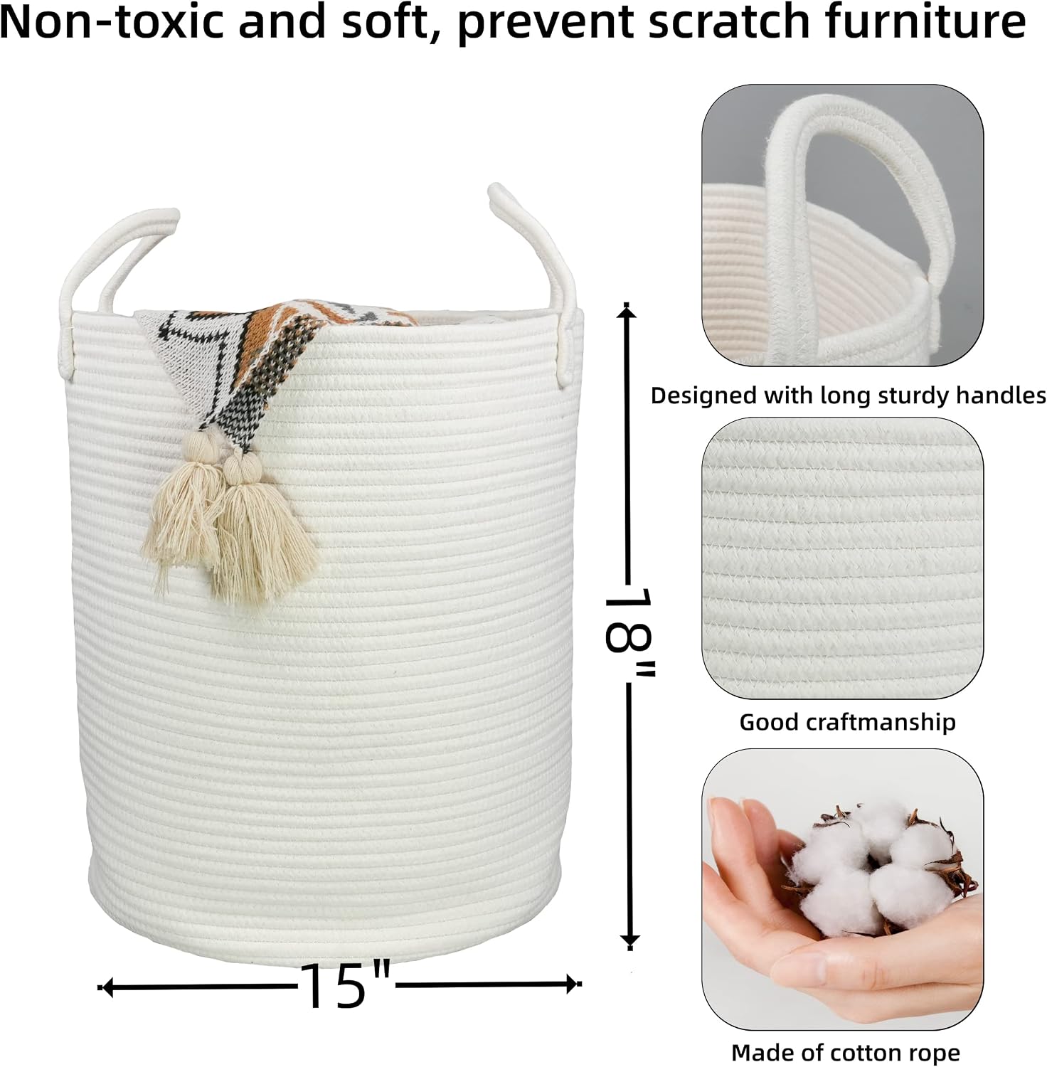 綿ロープ製ランドリーバスケット、衣類用装飾織り収納バスケット - Baby Nursery Laundry Basket のレビューと価格