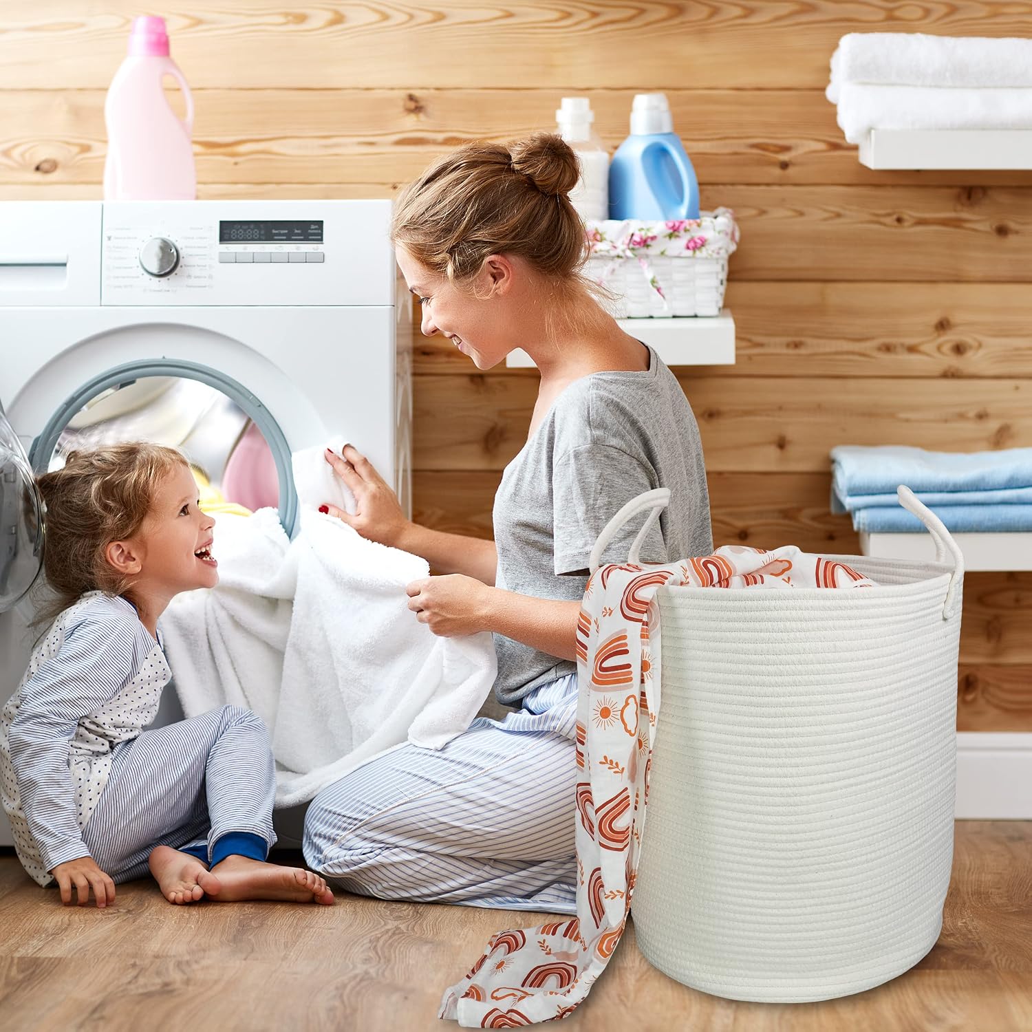 綿ロープ製ランドリーバスケット、衣類用装飾織り収納バスケット - Baby Nursery Laundry Basket のレビューと価格