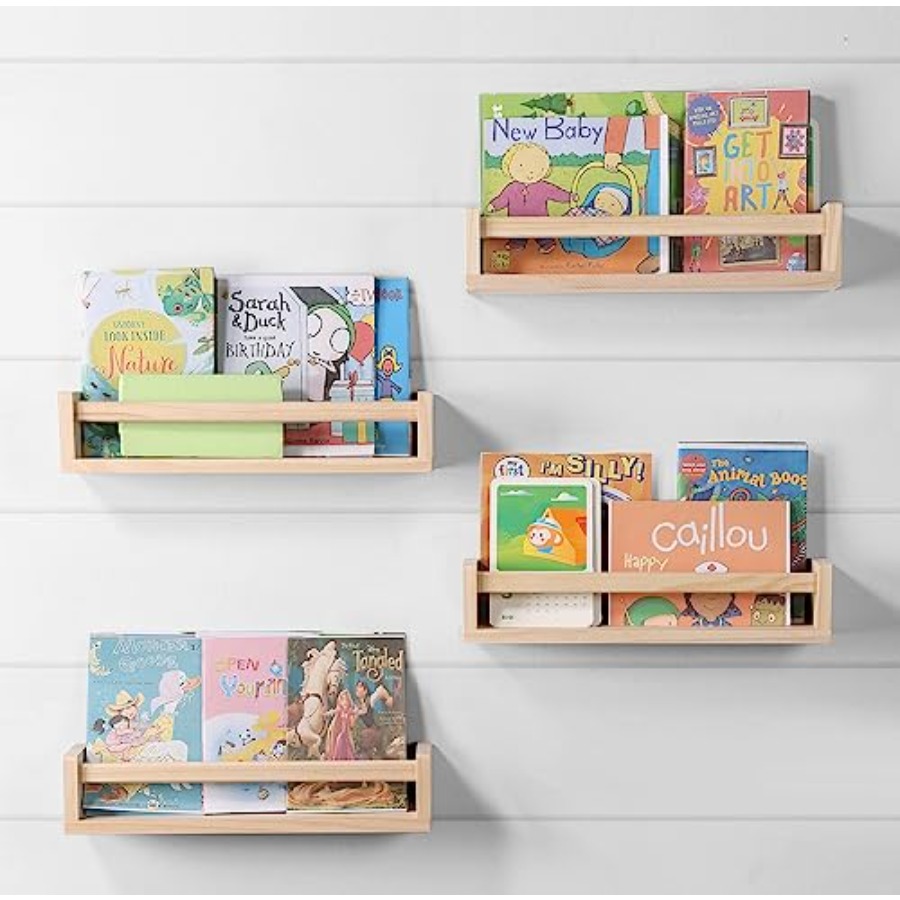 保育園用棚4個セット、木製フローティングブックシェルフ、保育 - Baby Nursery Shelves のレビューと価格
