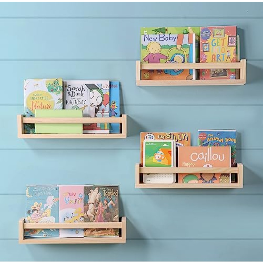 保育園用棚4個セット、木製フローティングブックシェルフ、保育 - Baby Nursery Shelves のレビューと価格