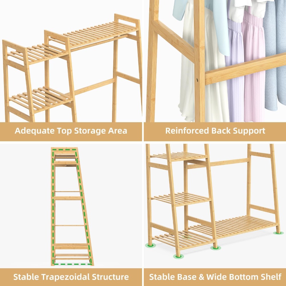 アメリカ発送 子供服ラック 棚付き 竹製衣類ラック 子供用  - Baby Nursery Shelves のレビューと価格