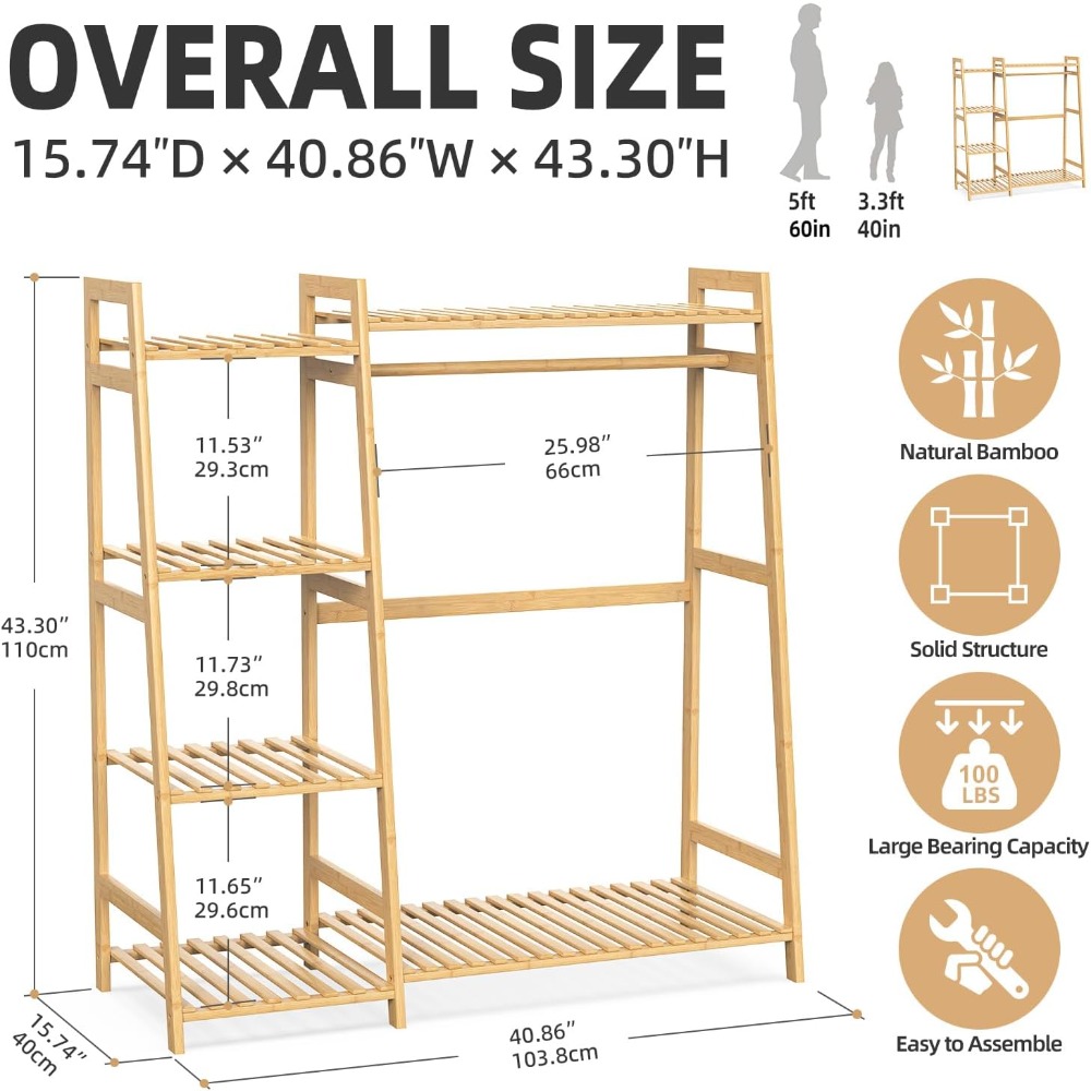 アメリカ発送 子供服ラック 棚付き 竹製衣類ラック 子供用  - Baby Nursery Shelves のレビューと価格