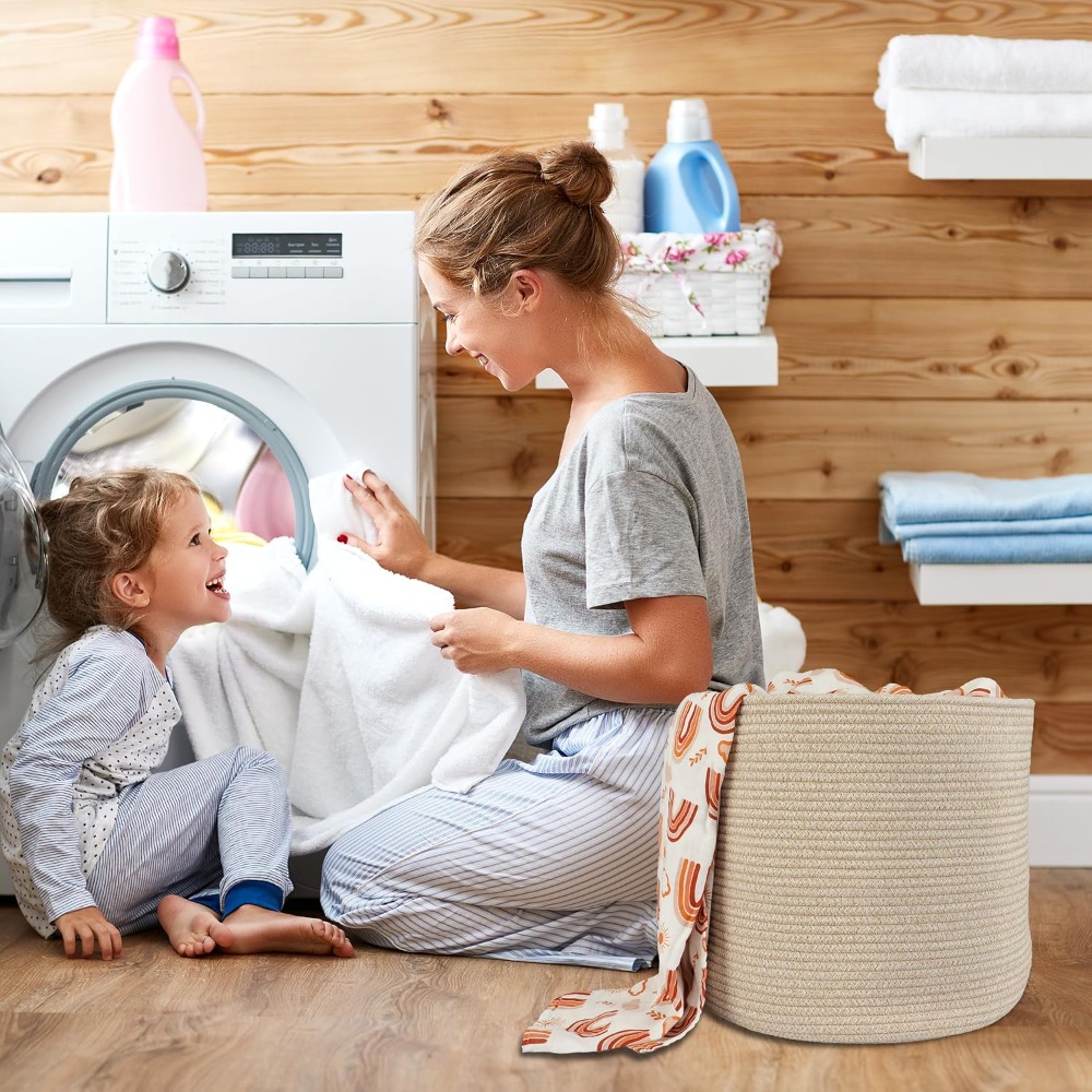 綿ロープバスケット 女の子 男の子 子供用 16インチ×14 - Baby Nursery Uniform のレビューと価格